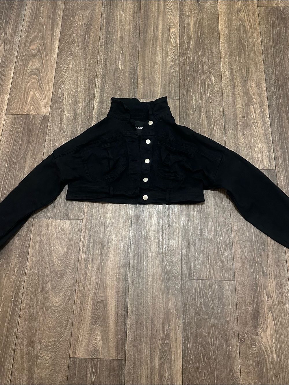Fashion Nova Black Cropped Button-Front Denim Jacket